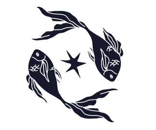 Balık burcu sembolü, zıt yöne yüzen balıklar ikonu. Sirius Astroloji 12. ev sırları, su elementi, ruhsal uyanış, bilinçaltı şifası ve karmik bitişler.